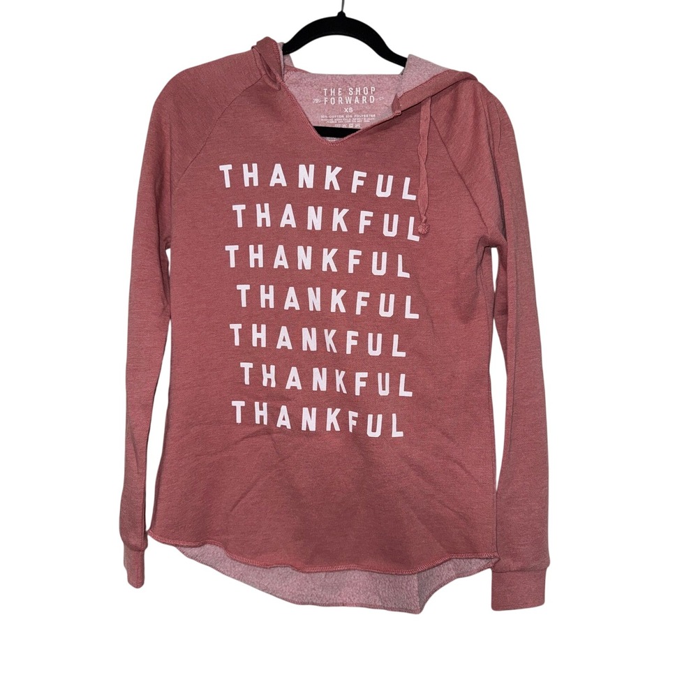 The Shop Forward Womens XS Thankful Graphic Hoodie Long Sleeve Pullover Pink